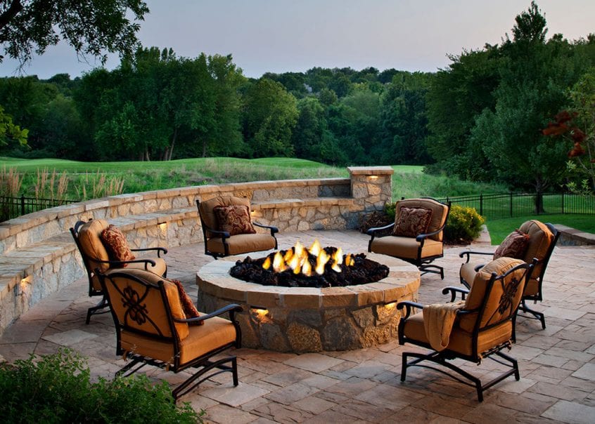 backyard fire pit and patio with seating